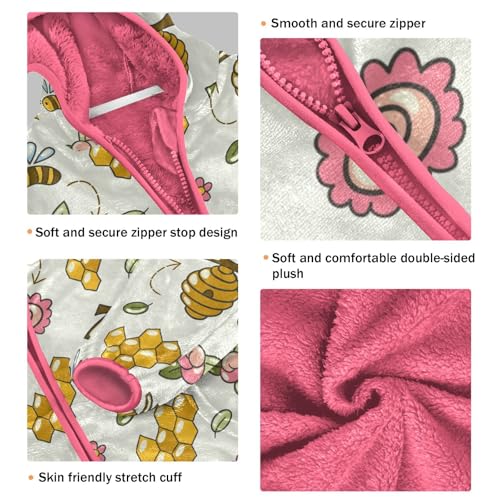 OTVEE Bee Honey Beehive Honeycomb Kids Hoodie Jacket Fall Spring Full Zip Warm Outwear Coat3