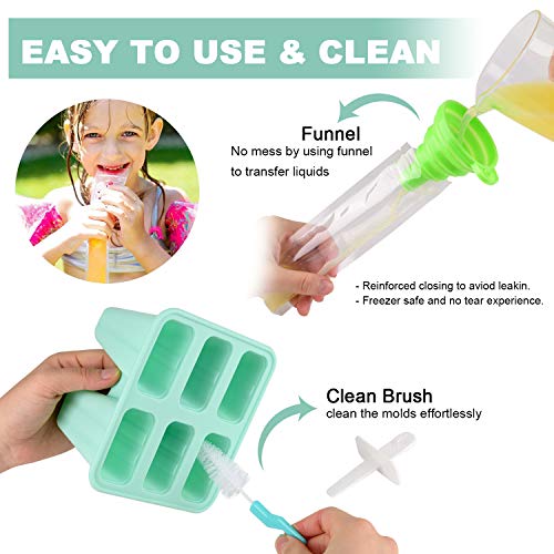 Popsicle Molds Silicone Ice Pop Maker, Morfone 6 Pieces Reusable Kids Popsicle Tray Holder BPA Free LFGB Certified Bonuses 30 Popsicle Bags, Funnel and Cleaning Brush