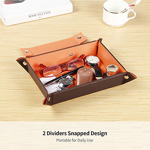 Image of YAPISHI Key Dish Bowl for Men, Entryway Catchall Holder Bedside Table Valet Tray for Pocket Stuff, PU Leather Nightstand Organizer for Dice /Coins /Wallet /Watch /Rings /Sunglasses, Dresser /Coffee Table