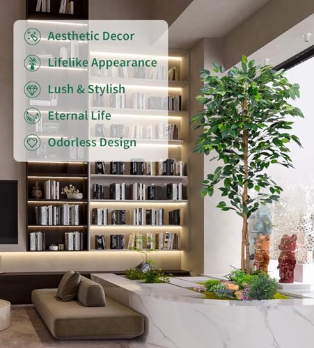 2Packs 5FT Artificial Ficus Trees with Realistic Leaves and Natural Trunk, Faux Ficus Tree with Sturdy Plastic Nursery Pot, Fake Ficus Tree for Office Home Farmhouse for Indoor Outdoor Decor