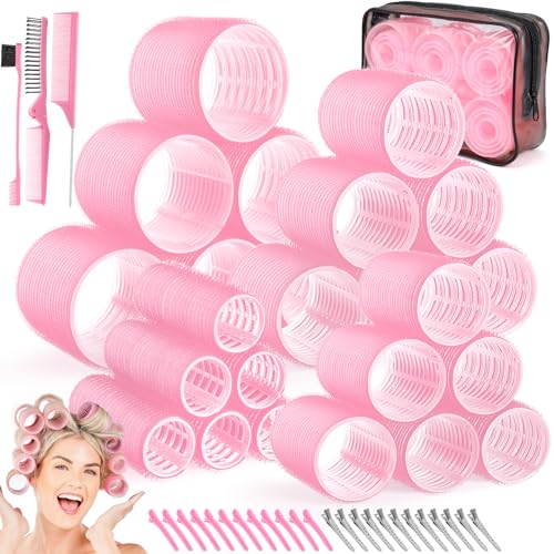 Obeoby 4 Sizes Hair Rollers for Women, Hair Curlers with Clips Comb Curlers for Long Short Curly...