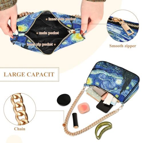 Shoulder Bags for Women Vincent Van Gogh Starry Night Hobo Tote Handbag Small Clutch Purse with Zipper Closure4