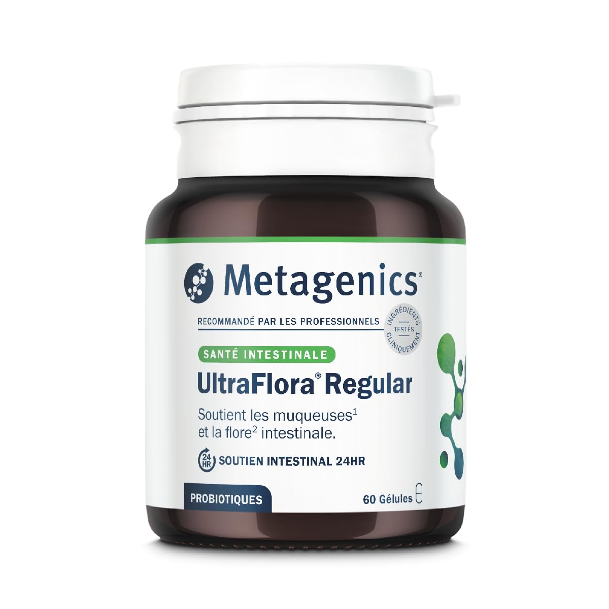Metagenics UltraFlora Regular, Probiotiques Flore Vit. A & D, 60 Gélules | Bactéries vivantes associées aux vitamines A et D. Contribue au maintien de muqueuses normales et de l'immunité.