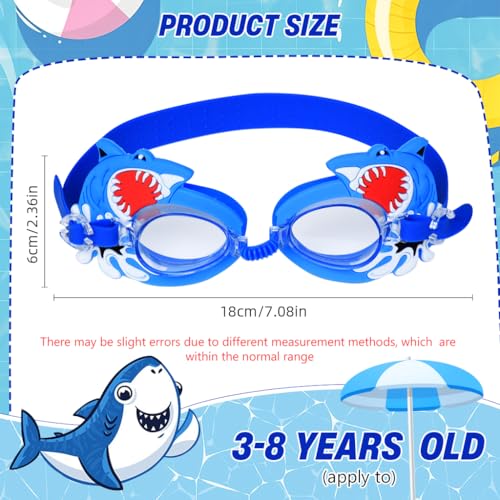 Image of PROBEROS Kids Swimming Goggles - Anti-Fog UV Protection, Adjustable Silicone Seal for Leak-Free Fit, Cartoon Shark Design with Free Ear Plugs & Case (6-12 Years)