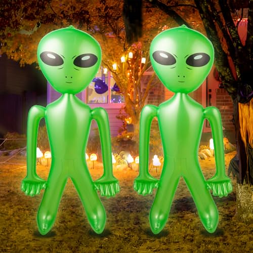 60 Inch (5 Feet) Giant Alien Inflatable - Pack of 2 - Jumbo Green Alien for Game Prize Alien Halloween Decorations Theme Party Favors Photo Prep & Decorations