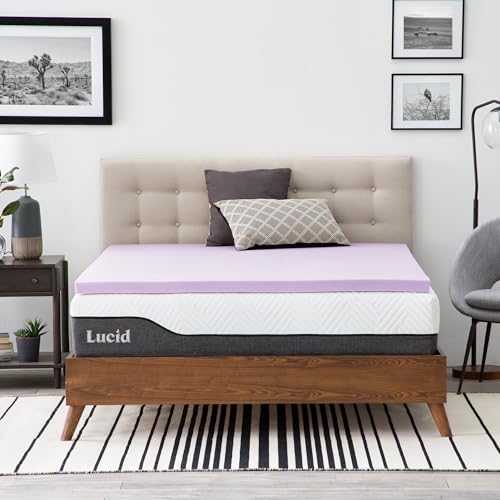 Lucid 2 Inch Lavender Memory Foam Mattress Topper, Twin Size – Essential Oil Infusion – Plush Feel, Pressure-Relieving Bed Topper – Ventilated and Breathable – CertiPur Certified