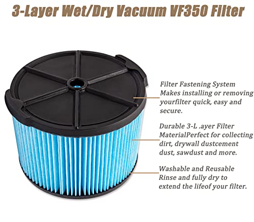 Vf3500 Replacement Filter For Ridgid Shop Vac Filter Vf3500, 3-Layer Replacement Filter For Ridgid Vf3500 3-4.5 Gallon Portable Vacuums Wd3050, Wd4070, Wd4080, Wd4522, 4000Rv, 4500Rv(2 Pack) #TOP2