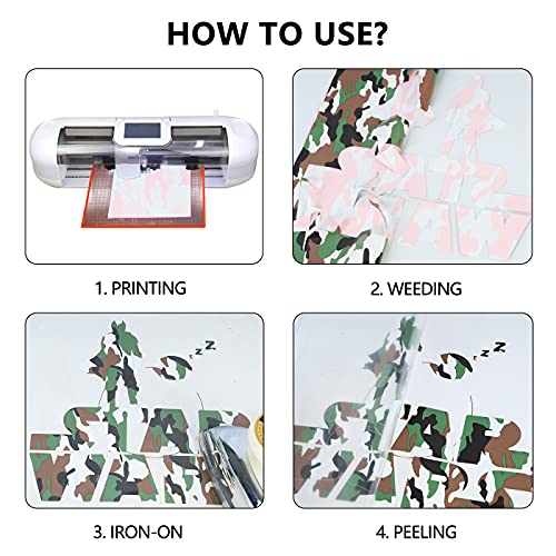 Image of Guangyintong Camouflage Green Heat Transfer Vinyl HTV Rolls, 12 inch x 8ft PU Iron on Vinyl for T-Shirts, Stretchy Thin Soft HTV for All Cutter Machines, Easy to Cut & Weed