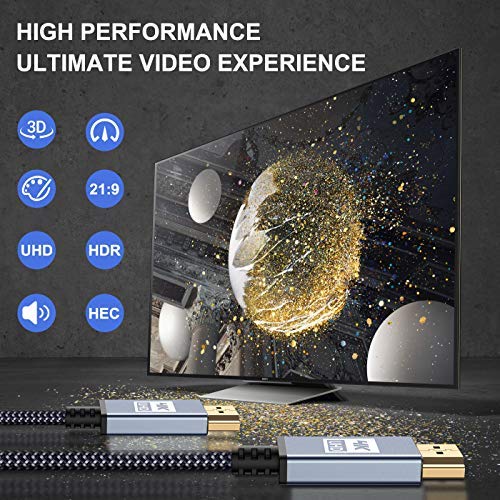 sweguard Câble HDMI 4K 12m Câble HDMI 2.0 Haute Vitesse 18gbps par Ethernet en Nylon tressé Prise en Charge de la 3D / Retour Audio/Lecteur Blu-Ray/Téléviseur/Moniteur Ultra HD PS3 / PS4 (gris)