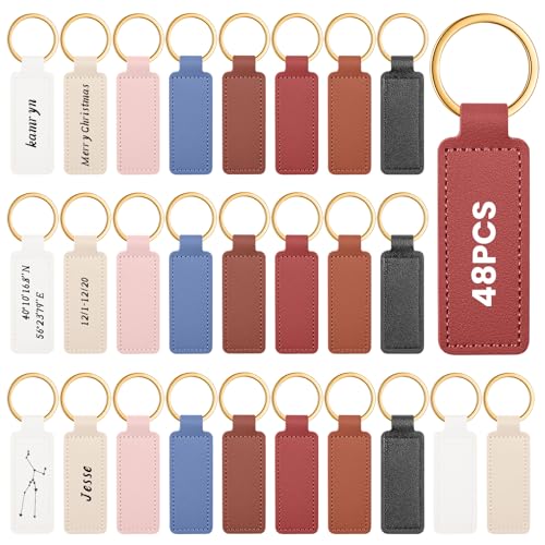 Image of Leather Key Fob Kit with Metal Rings, PU Leather Keychains Blank for Laser Engraving, DIY Craft Tools