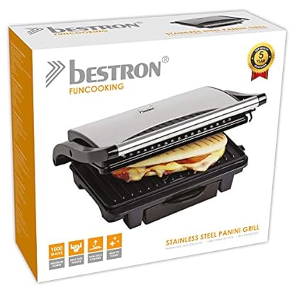 Bestron elektrischer Kontaktgrill mit Auffangschale, Sandwichmaker mit Cool-Touch-Handgriff & Antihaftbeschichtung, Paninimaker mit 1000 Watt, ASW113S, Farbe: Silber / Schwarz – Bild 7