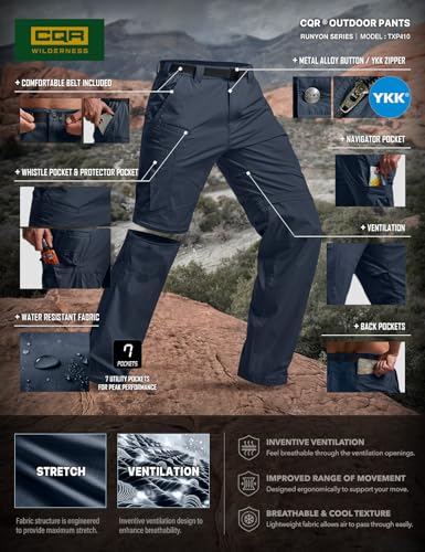 Image of CQR Men's Convertible Cargo Tactical Pants, Water Resistant Outdoor Hiking Pants, Zip Off Lightweight Stretch Work Pants