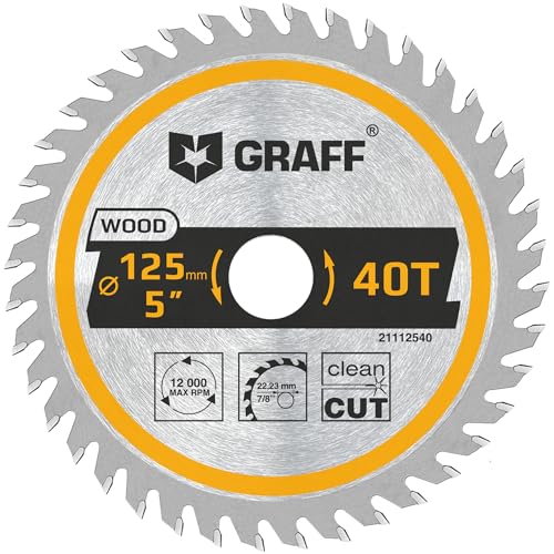125 mm Winkelschleifer Sägeblatt für Holz, Sperrholz, Laminat, Trockenbau, Kunststoff – 40 Zähne Sägeblatt kompatibel mit Tauchsäge & Kreissäge – Kreissägeblatt zum Schnitzen, Schneiden, Formen GRAFF