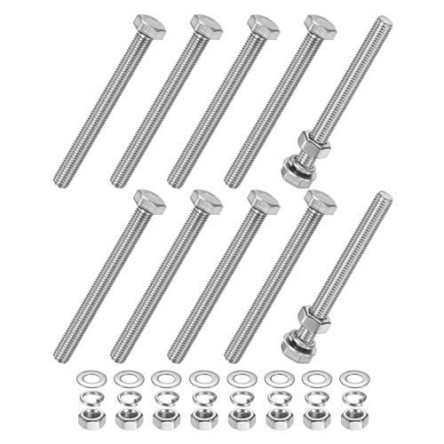 M METERXITY 10-Pack Hex Head Screw Bolt with Nuts Flat &amp; Lock Washers M8x80mm Stainless Steel Bolts and Nuts Kit Fully Threaded Metric Bolt Assortment for Equipment/Machinery