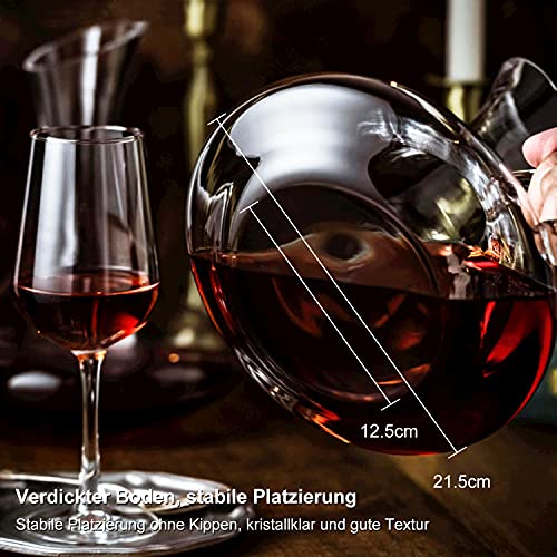 Foto von ADMY Wein Dekanter, 1.8L Weinkaraffe Set aus Kristallglas, Rotwein Bleifreies Glasdekanter, Dekantiergefäß Glasbelüftungsweinkaraffe Decanter, Dekantierflasche Geschenk für Weihnachten Weinliebhaber