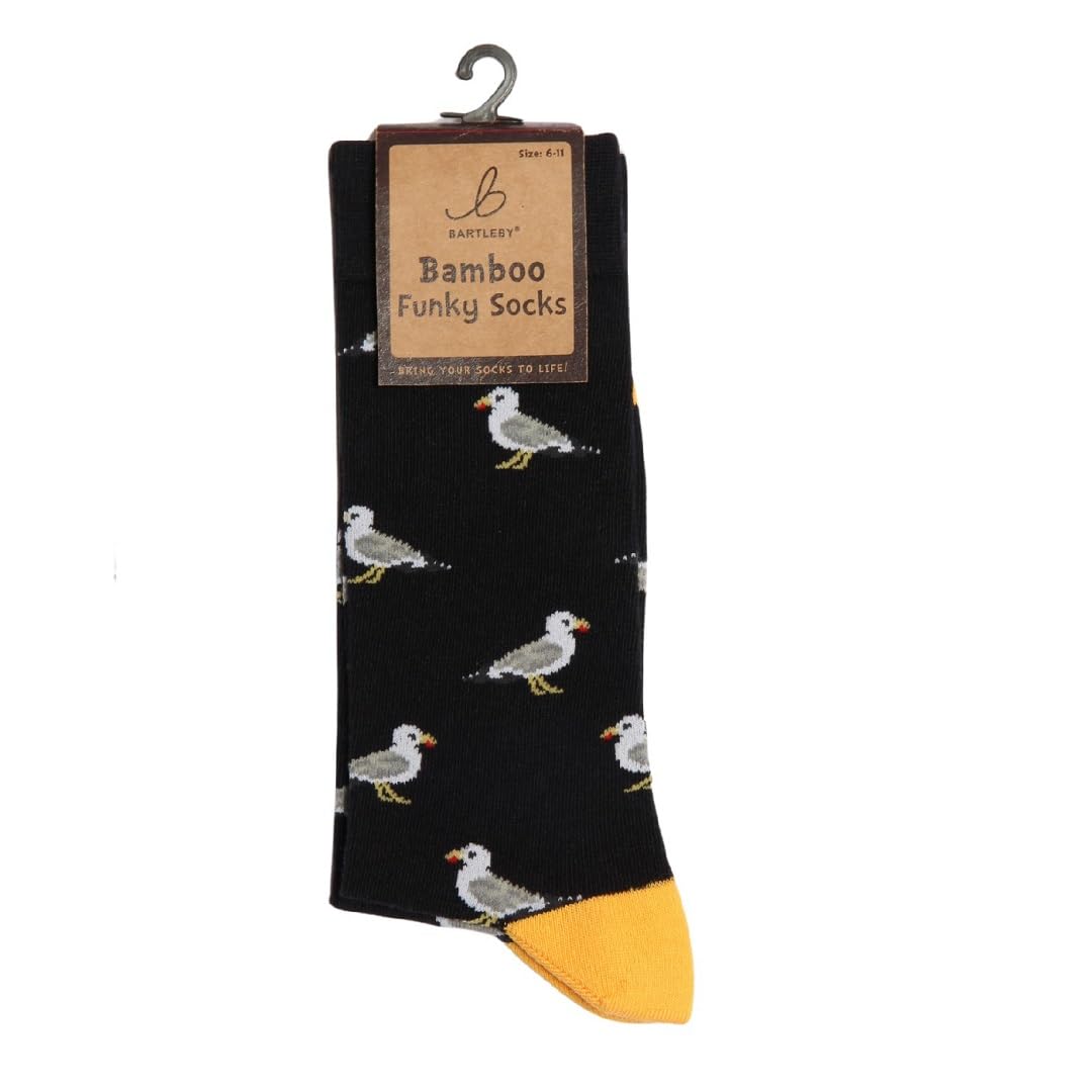 Bartleby Black Funky Bamboo Socks - Seagull Design