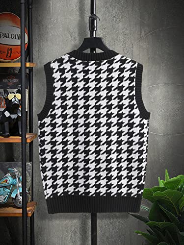 Milumia Men's Houndstooth Sweater Vest Sleeveless V Neck Casual Rib Knit Top2