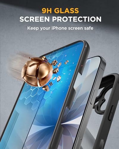 Image of Miracase for iPhone 17 Case 6.3'', Full-Body Bumper Military Drop Protection Outdoor Phone case with Built-in Glass Screen &Camera Control,Easy Installation,No Gap,Compatible with MagSafe,Black