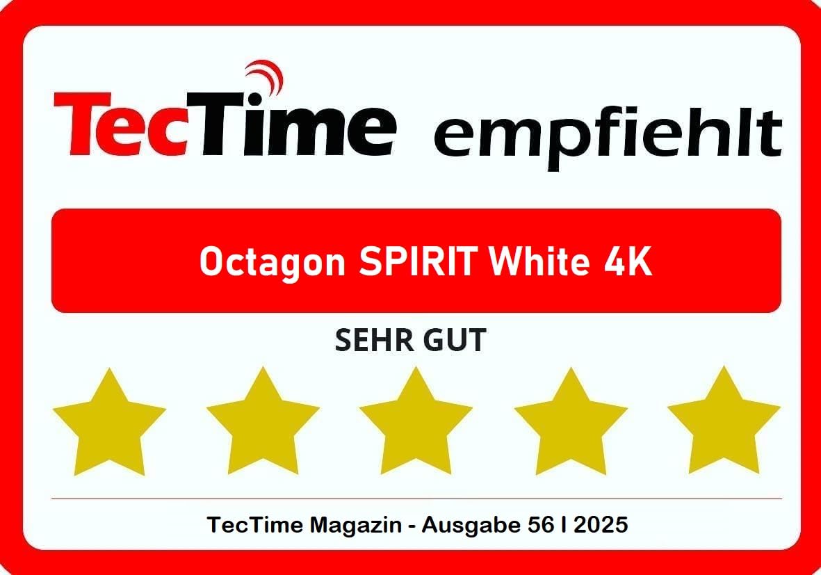 [Test MOLTO BUONO *] Octagon Spirit White 4K UHD Android TV Box, Dual Band WiFi WiFi, telecomando Bluetooth, controllo vocale, HDR10+, HLG, 2 GB RAM e 32 GB flash, ricevitore IP TV, Bluetooth 5.1