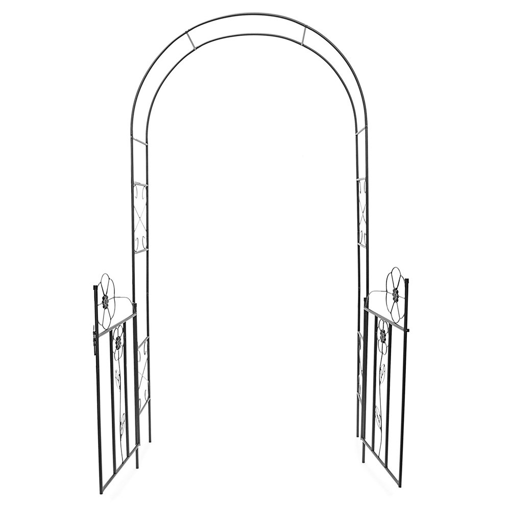 BAKAJI Arco da Giardino per Piante Rampicanti con Cancello Battente in Metallo 116 x 36,5 x 228H cm Colore Nero