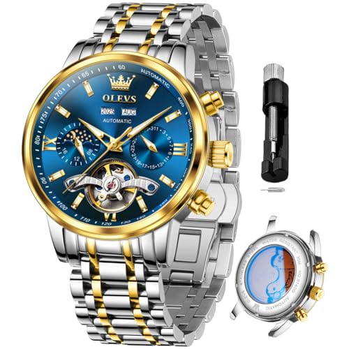 Image of OLEVS Automatic Watches for Men Luxury Skeleton Multi-Function Mechanical Watch Self Winding Date Waterproof Luminous Mens Watch
