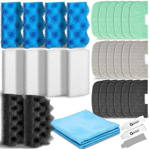 Image of Threlaco 32 Pcs Filter Media Compatible with Fluval 106 /107, Aquarium Replacement Maintenance Kit, Including Biological Sponge, Ammonia /Phosphate /Nitrite Remover Pad, Aquarium Towel, Grease