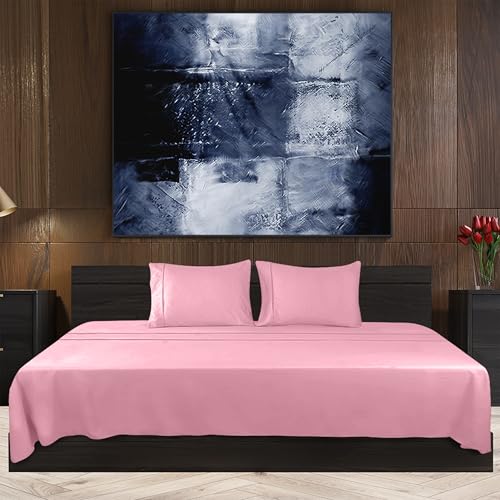 Image of Utopia Bedding 4-Piece Bed Sheet Set 150 x 200 cm, Pink - Polyester Microfibre, Oeko-Tex Certified, 1 Fitted Sheet 150 x 200 cm, 1 Flat Sheet 266 x 259 cm and 2 Pillowcases 50 x 75 cm
