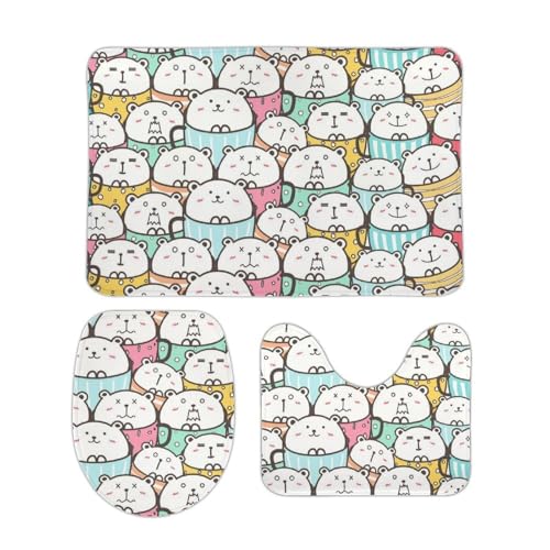 トイレマット 3点セット クマ くま柄 動物柄 かわいい フタカバー 便座カバー 洗える お風呂マット ふわふわ 滑り止め U型 O型 兼用 ズレない おしゃれ 吸水速乾 50cm x 80cm