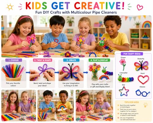 Image of Premium 100 Pcs Pipe Cleaners for DIY Craft Flowers Bouquet Fuzzy Chenille Stems & Fluffy Sticks for Arts & Crafts, Creative School Projects, Kids Craft Supplies, Home & Party Decor (Pastel Colours)