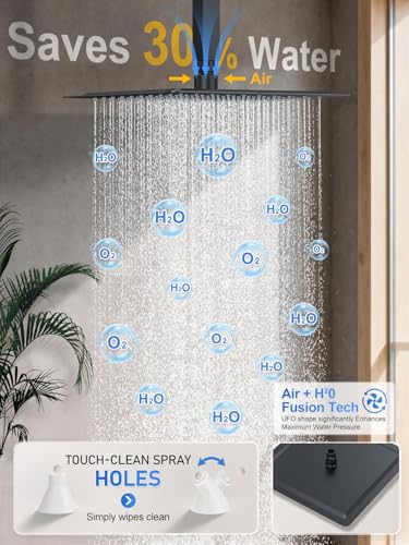 Image of Woindo Shower Faucet Set, 10 inch Ceiling Mount Rainfall Shower System with 2 Rain Shower Head and Multi-function Handheld Head Push Button Diverter Shower Faucet Trim Kit