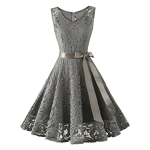 Spitzenkleid Kleider Damen Elegant Cocktailkleid Abendkleider Elegant für Hochzeit Abendkleid Kurz Abschlusskleid Chiffon Ballkleider Knielang...