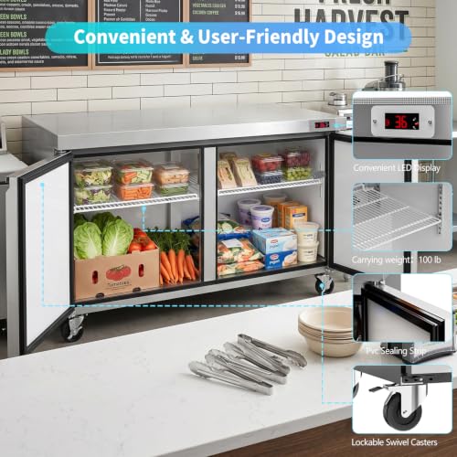 Image of 48.2 inch W Sandwich Salad Prep Table Refrigerator Commercial Refrigerator with 16 Pans Stainless Steel Fan Cooling Kitchen Equipment