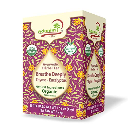 Adanim Bio Eucalyptus Thyme & Mullein Leaf Tea Bags - Organic Gourmet De-Congest Lung Health Respiratory Support Herbal Teas Blend (Pack of 4) Best Breathe Deep