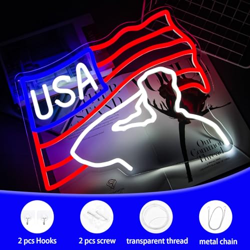 Image of Veterans Day Neon Sign USA Flag Led Sign for Wall Decor Patriotic Neon Sign Bedroom Home Decor Classroom Art Student Gift Christmas Party