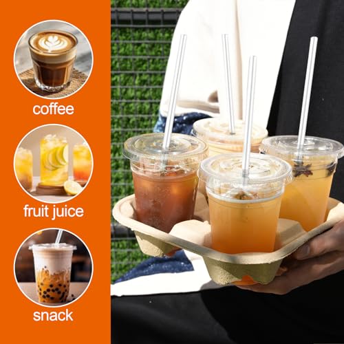 Fogein 16 oz 100 Pack Clear Plastic Cups with Lids and Straw,leak-proof durable,To-Go Cold Coffee Cups,Disposable Cold Drink Cups for Parties, Outdoor Events, Cafes, and Smoothies