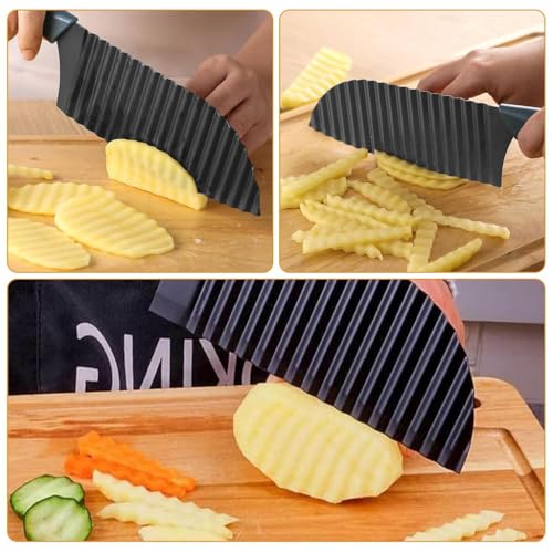 Image of Crinkle Cutter Knife - Stainless Steel Wavy Blade for Potatoes, Carrots, Cucumbers, Fruits & Vegetables - Crinkle Cut Fry Cutter for Kids & Meal Prep