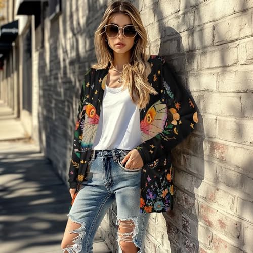 Forchrinse Red Ladybug Cardigan for Women Causal Long Sleeve Open Front Cardigans Sweater Fashion 2024 Fall Coat with Pockets3