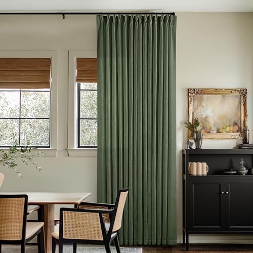 Image of TWODRAPES Loden 120 Inch Long Curtains Extra Long Olive Green Linen Pinch Pleated Curtains 2 Panels for Living Room Bedroom Thick Linen Pleated Hooks Rings Back Tab 120 Inch Drapes for Large Window