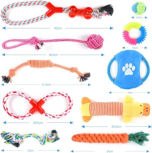 Fur & Bone 10er Set Kauspielzeug Welpe – Welpen Zubehör mit Baumwollseil, Hundespielzeug Quietschend & robustem Hundespielzeug für kleine Hunde – vielseitiges Welpenspielzeug für Training & Spiel