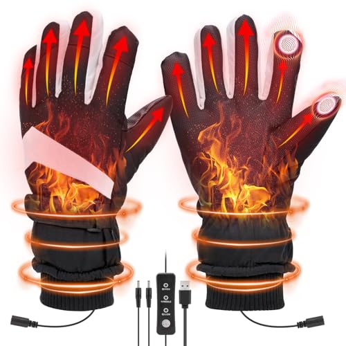 Sockywin Guantes calefactables para damas y caballeros, guantes calefactables con pantalla táctil para caballeros, calentadores eléctricos de manos con 3 niveles de temperatura, impermeables y