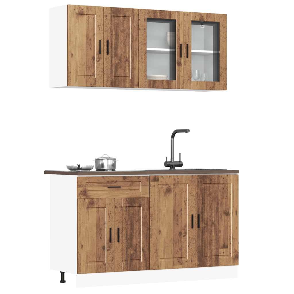 4-TLG. Küchenschrank-Set Holzwerkstoff, Küchenzeile Einbauküche, Schrank-Set, Unterschrank, Küchenschrank, Hängeschrank,Altholz
