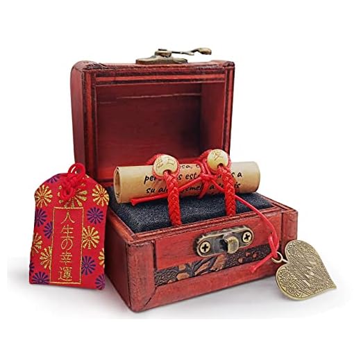 Pulseras de La Leyenda del Hilo Rojo del Destino con Cofre del Tesoro, Amuleto del Amor y Omamori. Regalos Originales Para Mujer y Hombre, Aniversario Pareja, Regalos para San Valentin