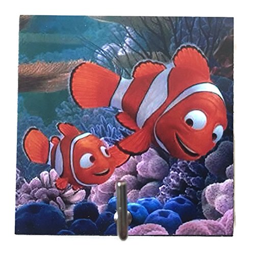 Agility Home Decor Bedroom Wall Hanger Jewelry Accessories Necklace Medal Key Adhesive Wood 2.36" x 2.36" Small Hook Finding Nemo Fish's Photo