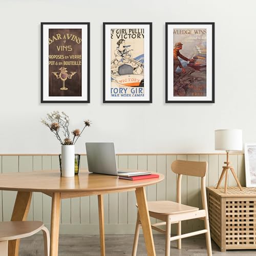Picrit 14x24 Picture Frame 3 Pack, Black Poster Frame, Display Poster 11 x 22 with Mat or 14 x 24 without Mat for Horizontal or Vertical Wall Mounting