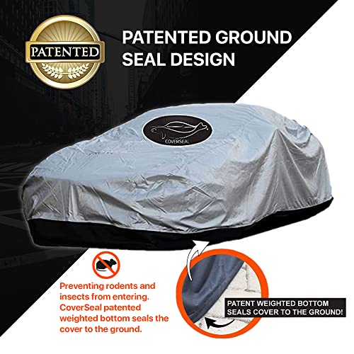 Image of Heavy Duty Outdoor Car Cover with Patented Weighted Ground Conforming Apron Seal - Wind Resistant, Dust, & Water Protection for Automobiles - Mid Size 189 inch L x 75 inch W x 70 inch H Inch Max