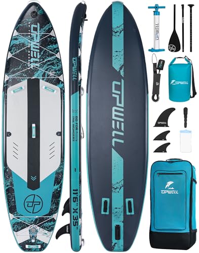 UPWELL 11'6"×35" Extra Wide Inflatable Paddle Board, Stand Up Paddle Board, Sup Paddle Boards for Adults, Atlantic