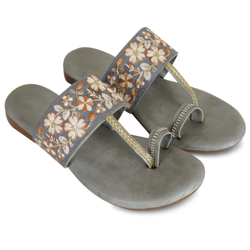 Image of DFR Flip Flops for Women Daily Use Comfortable Ethnic Embroidered Girls Slippers flipflops chappals