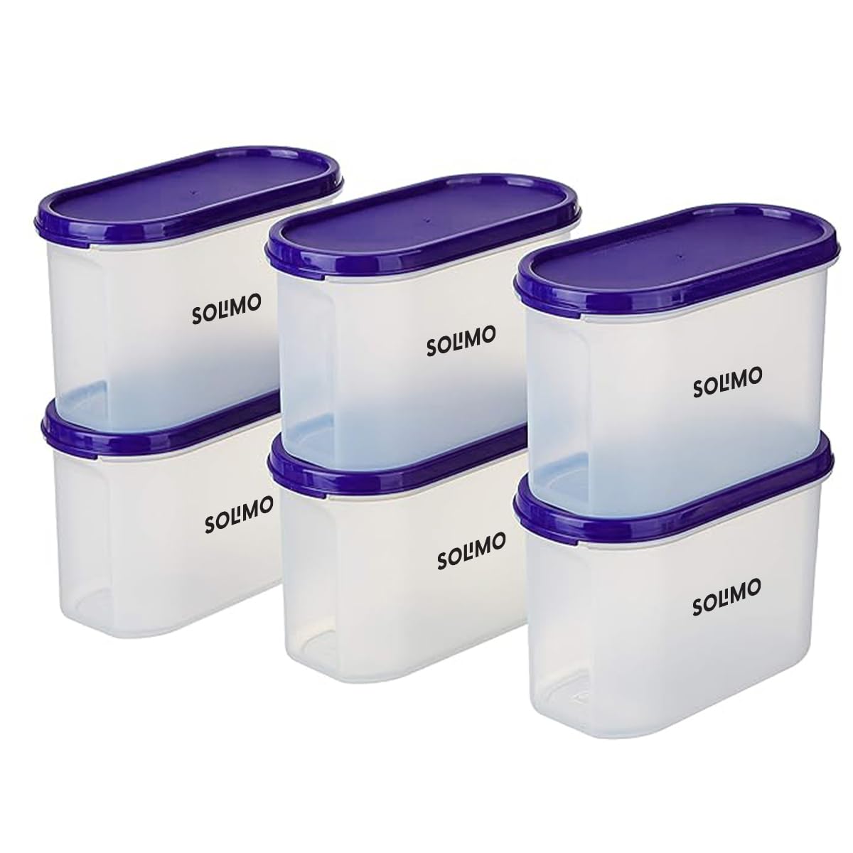 Amazon Brand - Solimo Modular Plastic Storage Container With Airtight Lid | BPA-Free Plastic | Microwave Safe | Dishwasher Safe | 1.2 Litres | Set of 6 (Blue)