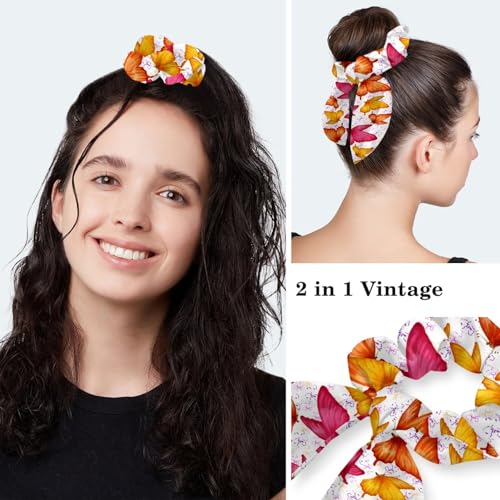Image of Colored Butterflies Scrub Caps Women, Adjustable Working Cap with Button, Surgical Caps with Bow Hair Scrunchy