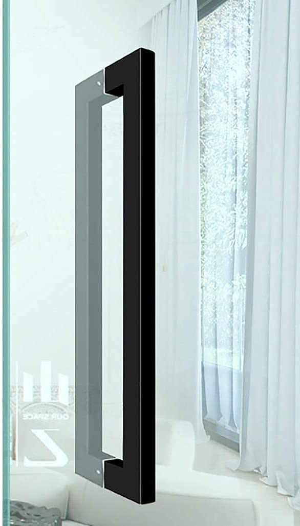 MXXQRHF Heavy Duty Stainless Steel Glass Door Push-Pull Handle Set, Commercial Grade Square Tube, 120cm Length, Ideal for Wooden & Glass Doors, Durable Door Hardware